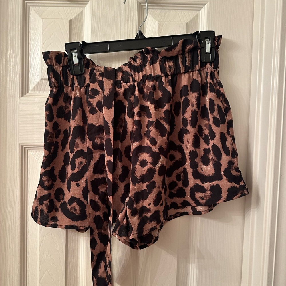 Leopard Print Linen Shorts